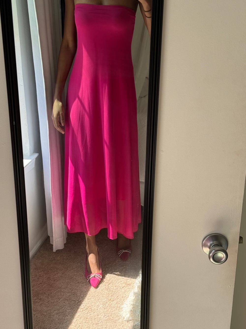 See You Monday Strapless Fuchsia Maxi Dress